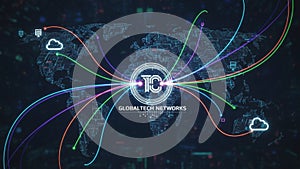 Technology Domain Global Digital Network Map, Worldwide Data Connectivity and Cloud Computing Concept